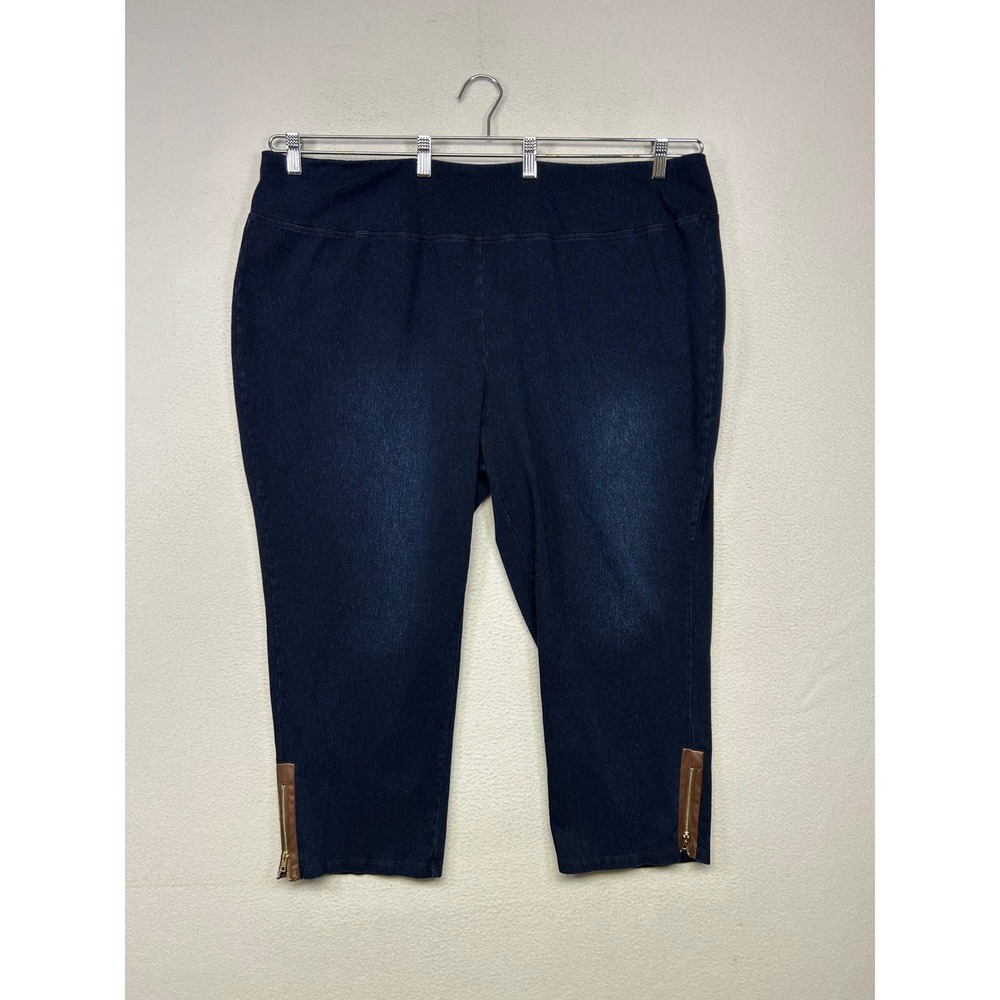 Chic Ankle Zip Women with Control Womens 3XP Blue Cropped Tummy Control Leggings